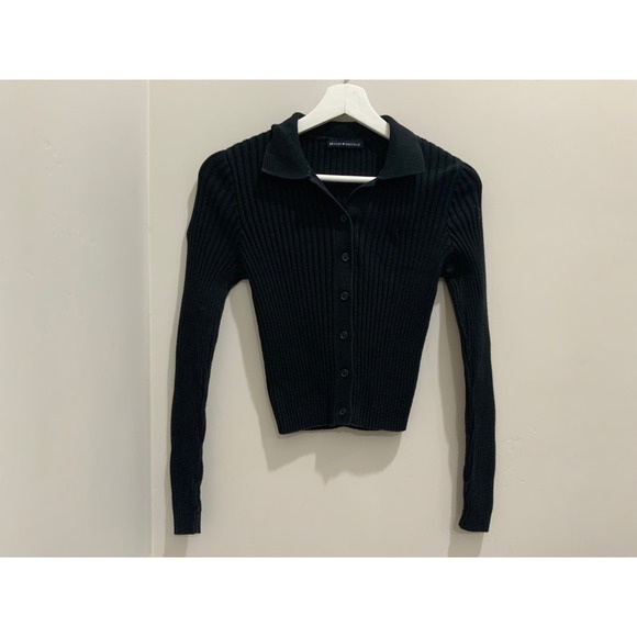 Brandy Melville Sweaters - Brandy Melville Black Ribbed Button Down Collared Cardigan Sweater Cropped Slim
